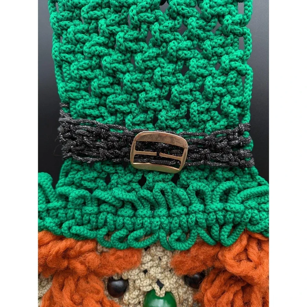 VTG LOVELY Macrame Wall Door Hanging Leprechaun St Patricks Day Irish 23